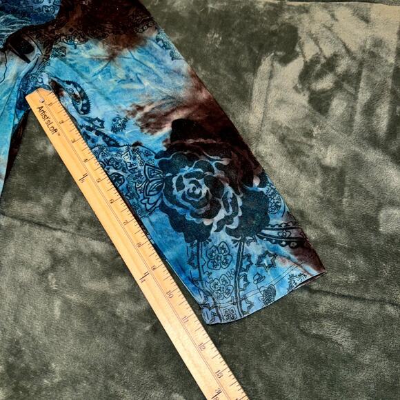 Vintage Y2K Blouse Top Women's Brown Blue Fairy Boho Lace Trim Medium Cottage - Picture 5 of 7